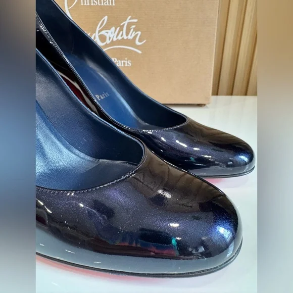 Christian Louboutin Miss Sabina 85mm block-heel Patent Leathe Pumps Navy